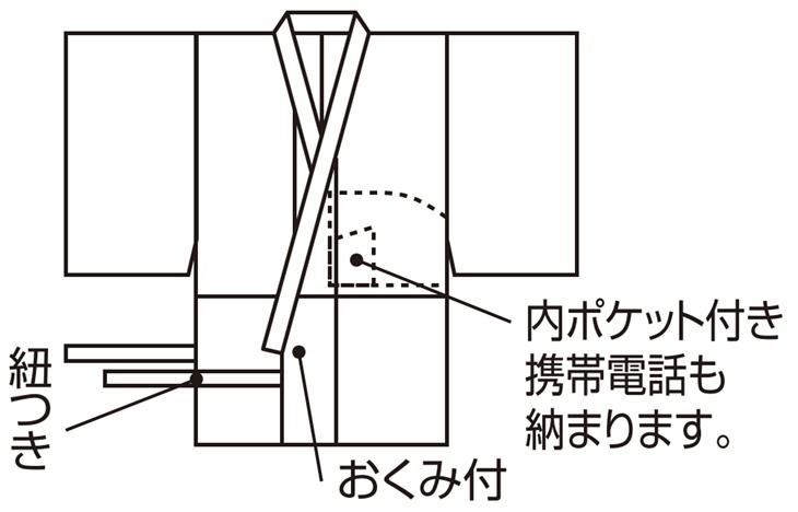 二部式・改良厚地白衣 紐付・内ポケット付 【寺院用白衣　男性用 春秋用 形状安定 エターナリー加工】